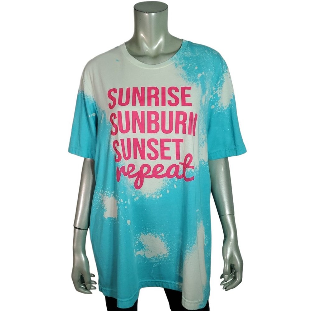 Bella Canvas Top Plus Size 2XL Summer‎ Bleached Graphic Tee Stretch Blue NWT